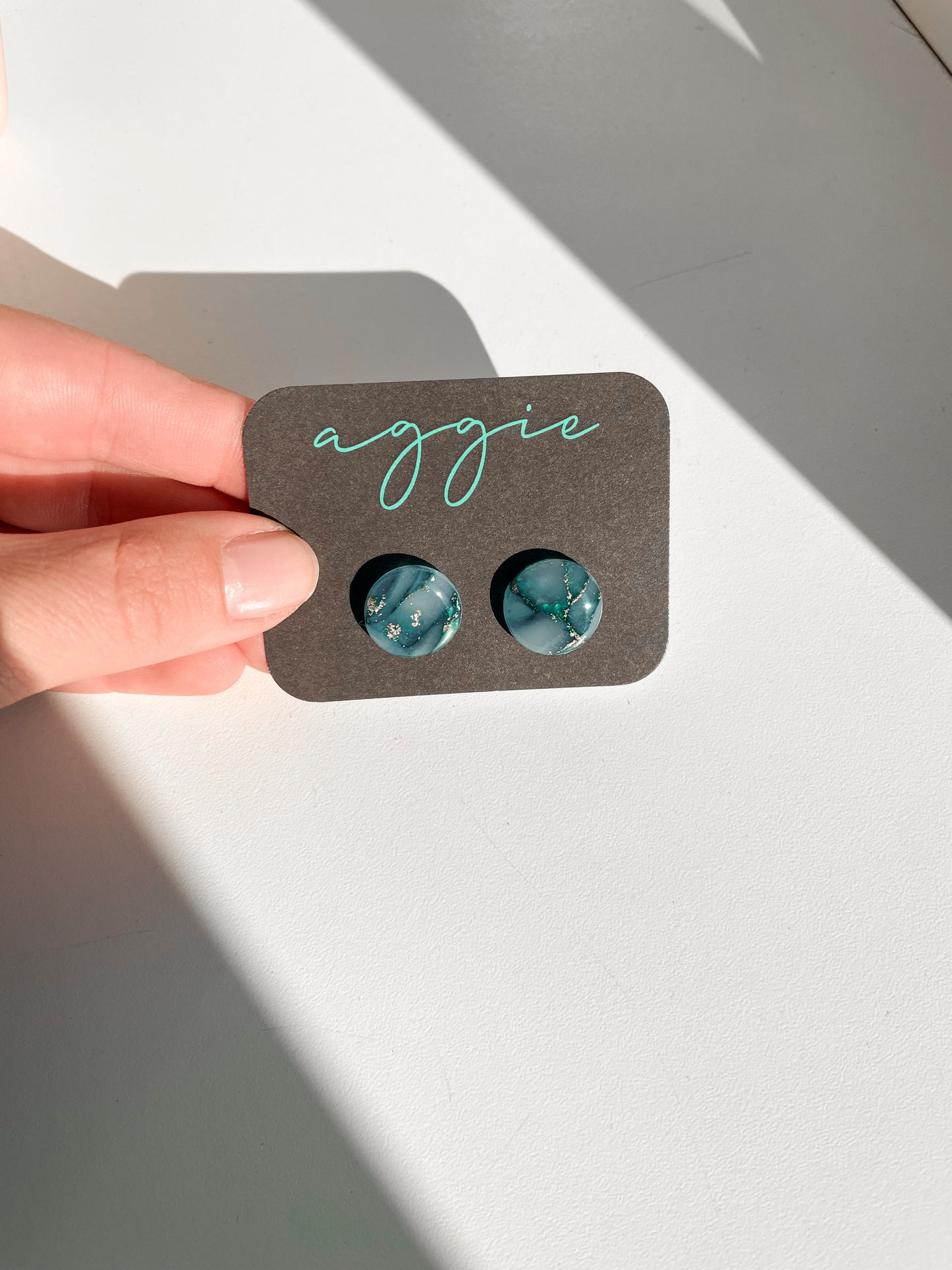 Teal marble studs