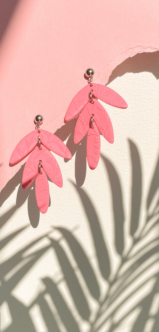 Pink three piece leaf dangles