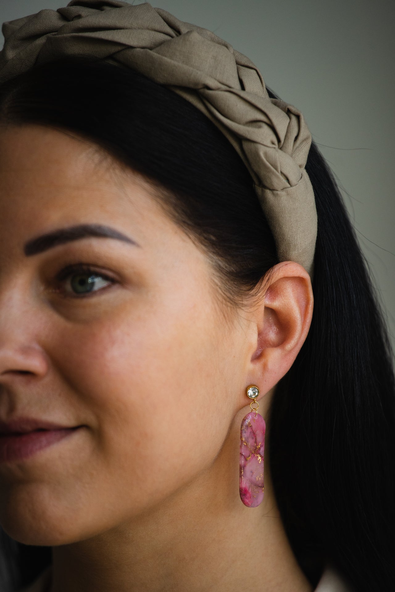 Dark pink long oval marble dangles