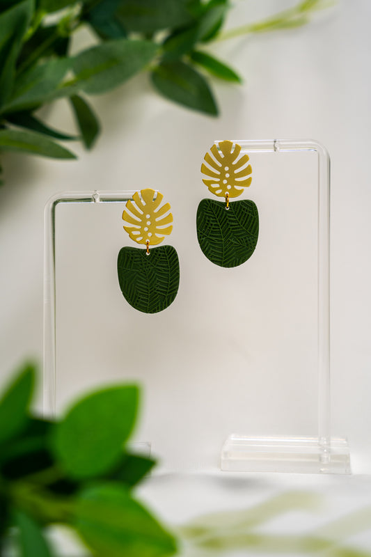 Green leaf embossed dangles