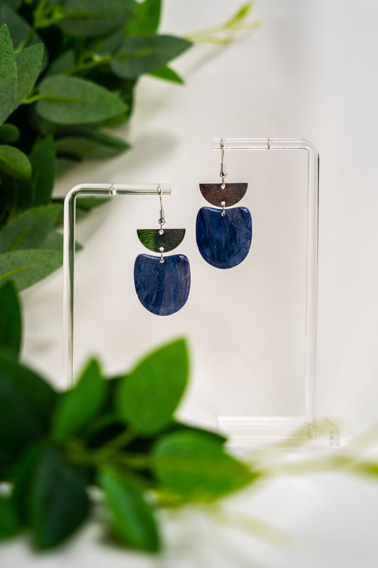 Blue marble dangles with silver detail