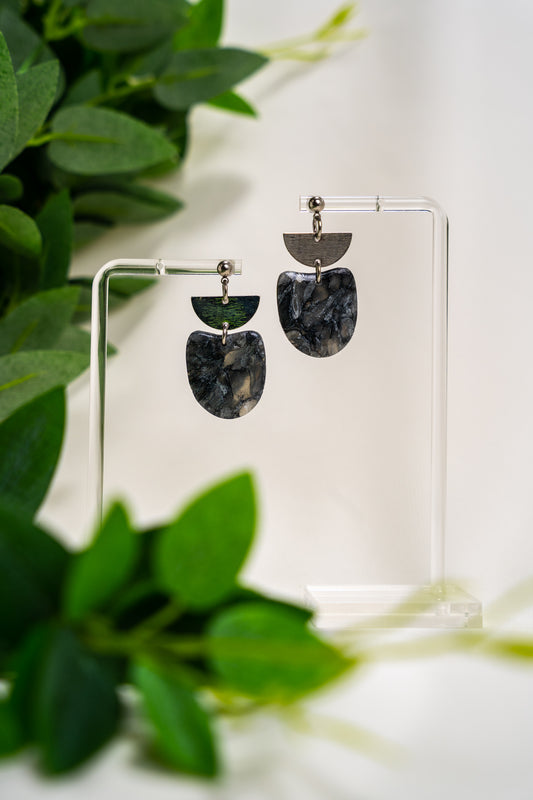 Black and silver marble dangles