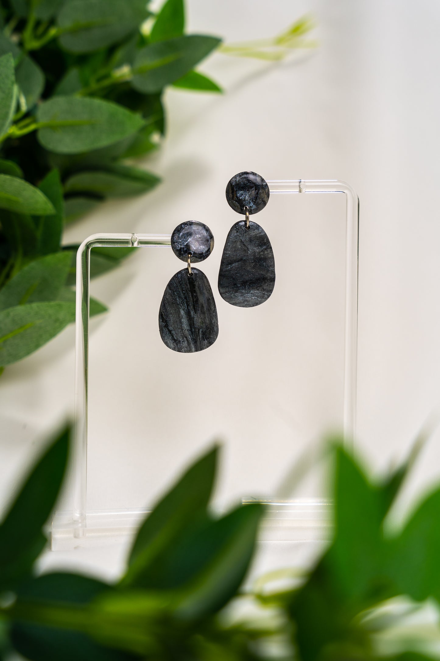 Black and silver marble oval dangles