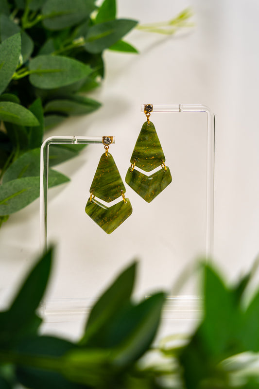 Green forest marble chevron dangles