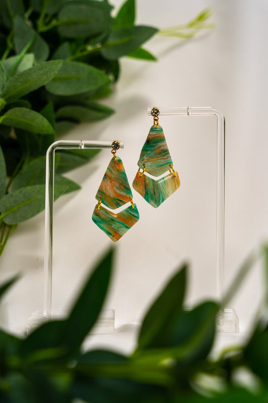 Light green ocean marble chevron dangles