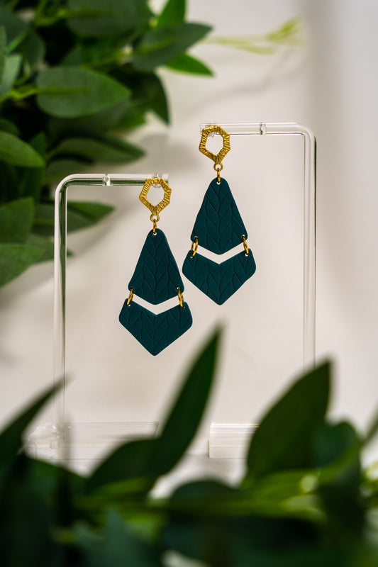 Teal knitted embossed chevron dangles