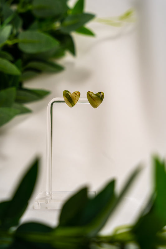 Green forest marble heart studs