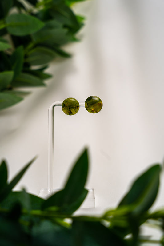 Green forest round marble studs