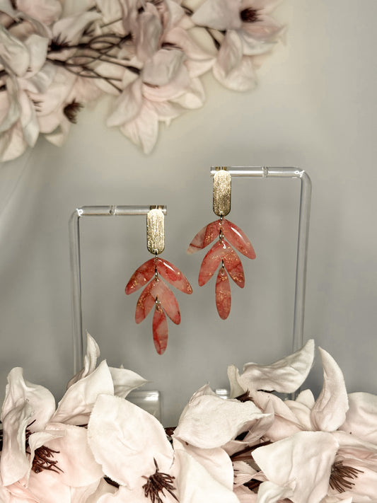 Dark pink marble three piece leaf dangles