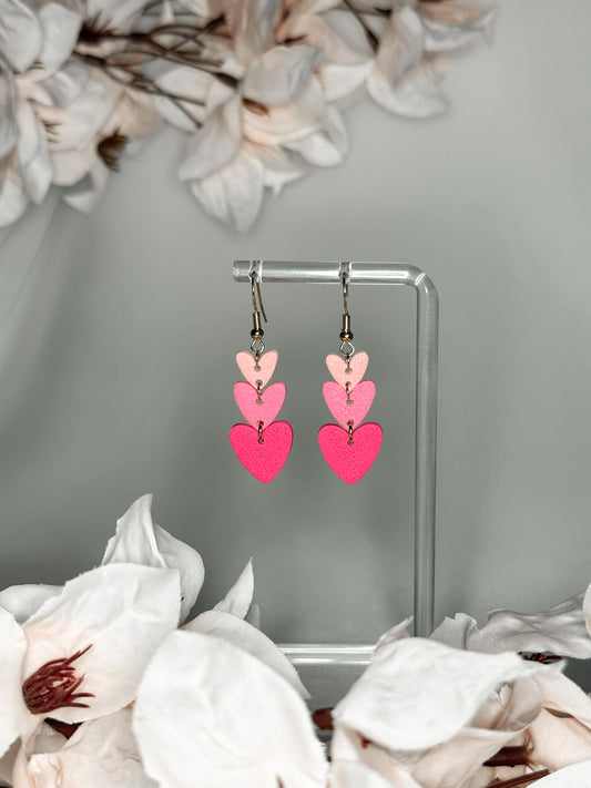 Triple pink heart dangles