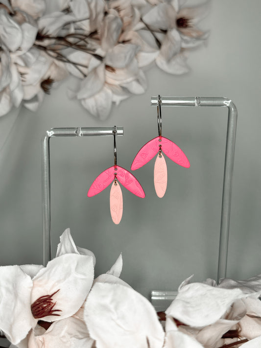 Two piece pink leaf hoops