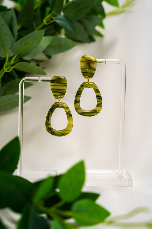 Forest green marble dangles